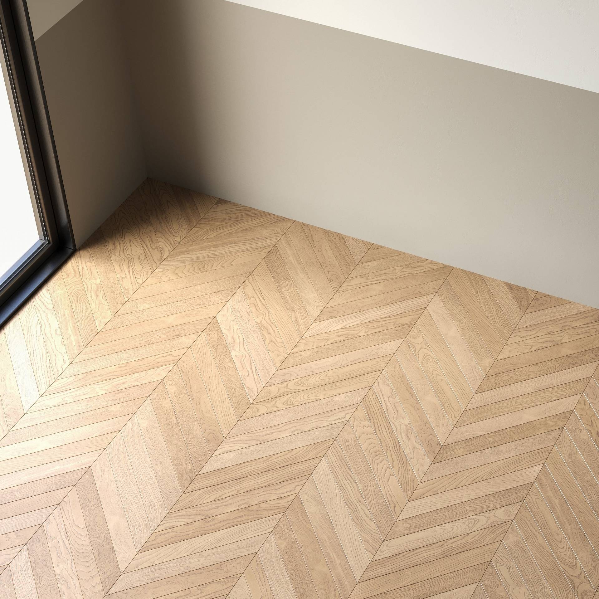 Helles Fischgrätparkett im Eckbereich mit klarer Linienführung