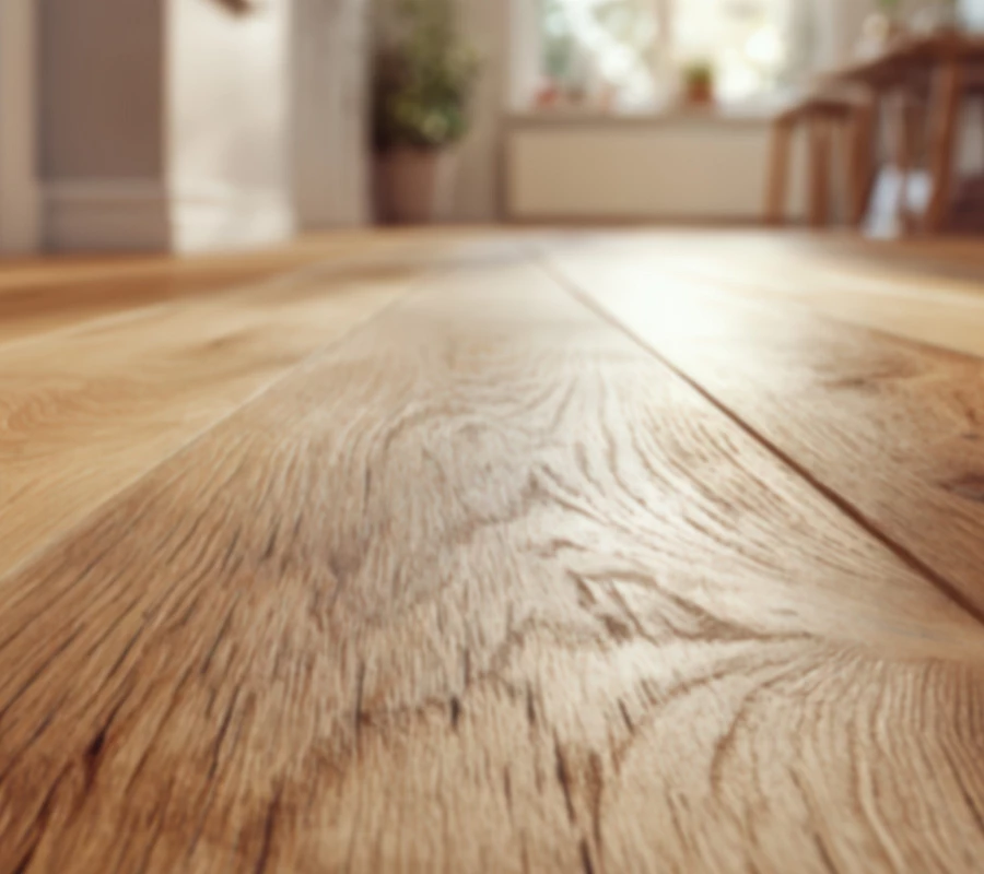 Detailaufnahme von Eichenparkett mit natürlicher Maserung im Wohnraum